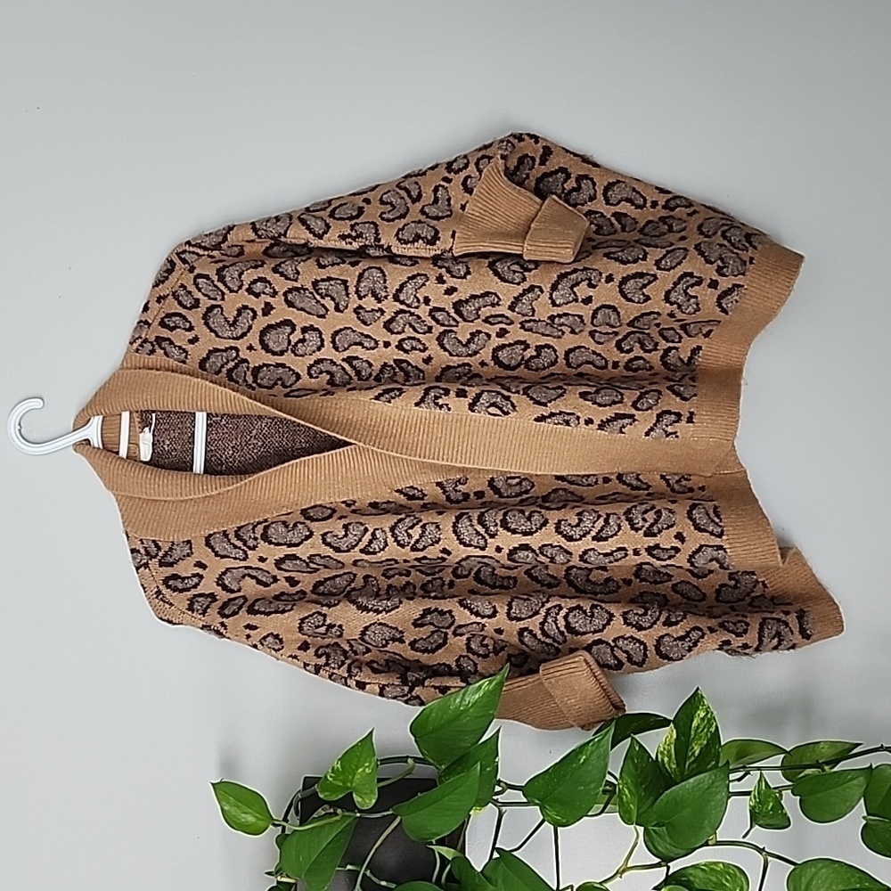 Leopard print open front cardigan sweater one size